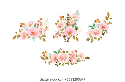 Watercolor pink flower bouquet collection