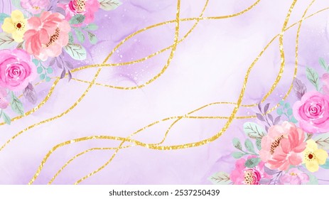 Watercolor pink flower frame with abstract background for wedding, birthday, card, background, invitation, wallpaper, sticker, decoration etc.