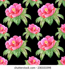 Watercolor pink flower seamless pattern on black background vector illustration