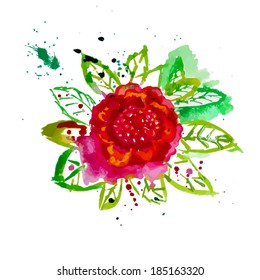 Watercolor pink flower. Vector 