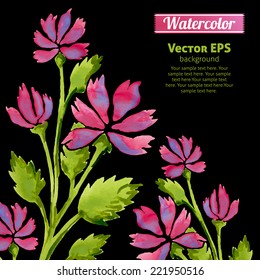 Watercolor pink  flowers invitation pattern with ribbon