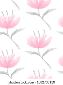 Watercolor pink flowers vector pattern