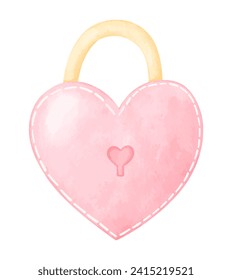 Watercolor pink heart padlock vector illustration on white background