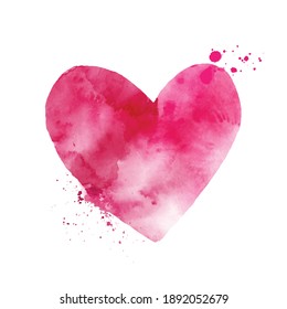 Watercolor pink heart shape art isolated on white background