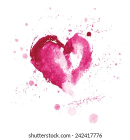 Watercolor pink heart for Valentine's day and Wedding.Vector illustration.