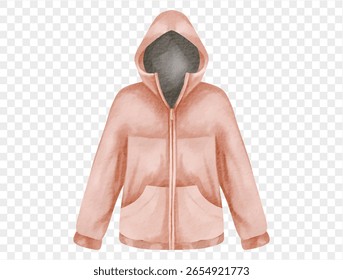 Watercolor pink hoodie jacket fashion summer clothing element isolated design. Vector.