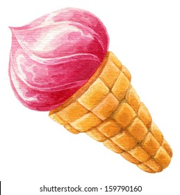 Watercolor pink ice-cream cone vector 