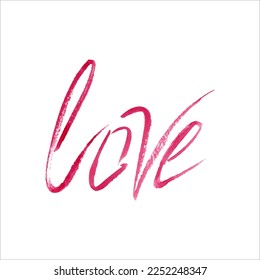 Watercolor pink inscription Love. Lettering for postcards and design. Valentine's Day