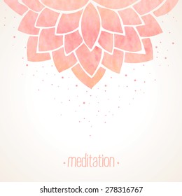 Watercolor pink lotus flower. Hand drawing floral ornament on white background. Oriental japanase,chinese or indian pattern. Vector illustration