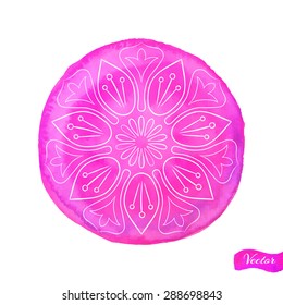  Watercolor pink lotus flower isolated on white. Vector logo. Asian style.