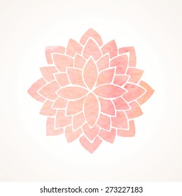 Watercolor pink lotus flower. Mandala. Indian, japanase, chinese oriental round element for design. Logo template. Flower pattern isolated on white background. Vector illustration