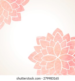 Watercolor pink lotus flowers. Hand drawing floral ornament on white background. Oriental japanase, chinese, indian pattern. Vector illustration