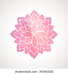 Watercolor pink lotus. Oriental circled element for design. Flower pattern on white background. Vector illustration