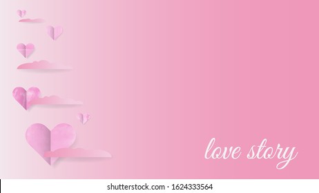 Watercolor Pink love story shaped paper floating with a gradient background. happy mother's day with a symbol of love. for greeting cards, banners, posters, wedding invitations. editable EPS 10 vector