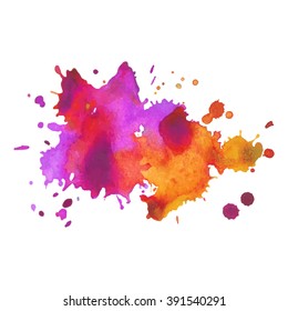 Watercolor pink orange colorful stain with expressive splash. Vector illustration