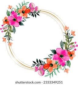 Watercolor pink orange wreath for wedding, birthday, card, background, invitation, wallpaper, sticker, decoration etc.