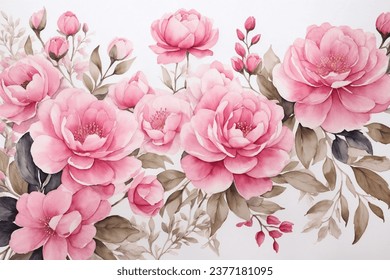 Watercolor Pink Peonies Set: Realistic Floral Illustrations. Bridal Designs, Greetings, Wallpaper,  Fashion