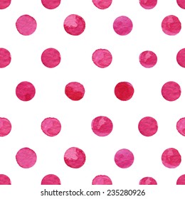 Watercolor pink polka dot seamless pattern