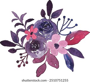 Watercolor Pink Purple Flower Arrangement Bouquet