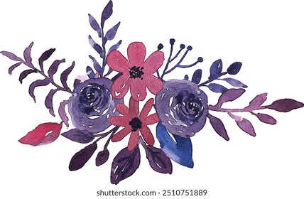 Watercolor Pink Purple Flower Arrangement Bouquet