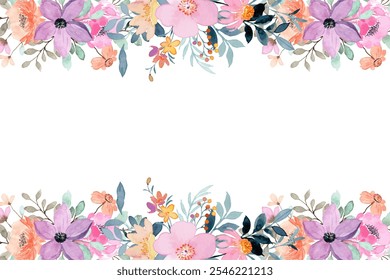 Watercolor pink  purple flower garden for wedding, birthday, card, background, invitation, wallpaper, sticker, decoration etc.