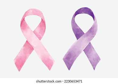 Watercolor pink and purple ribbon