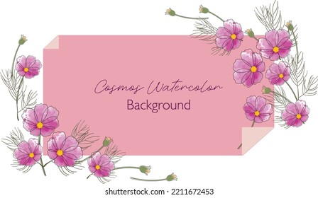 Watercolor pink purple violet cosmos flower isolated white background for frame letter Autumn flowers invitation template card  Bouquet wildflower aster in watercolor style  