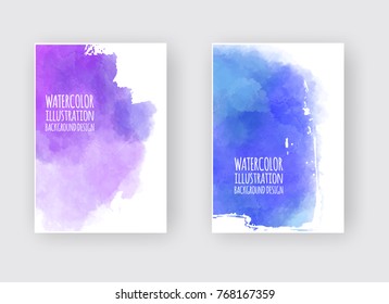 Watercolor pink purplecolor design banners set. Vector illustration