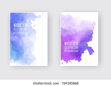 Watercolor pink purplecolor design banners set. Vector illustration