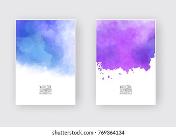 Watercolor pink purplecolor design banners set. Vector illustration