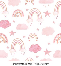 Watercolor pink rainbow pattern. Vector illustration