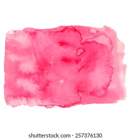 Watercolor pink rectangle paint stain closeup isolated on a white background. Hand painting on paper. Art design element 