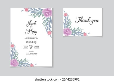 watercolor pink and red roses wedding invitation card set