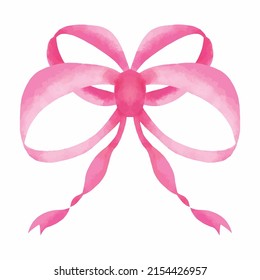 Watercolor pink ribbon isolated on white background