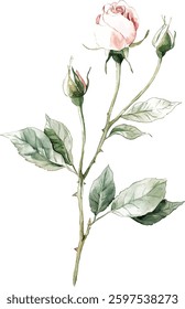 Watercolor Pink Rose Buds - Set of Four vector illustration
