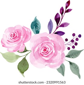 Watercolor pink rose flower bouquet for background, wedding, fabric, textile, greeting, card, wallpaper, banner, sticker, decoration etc.