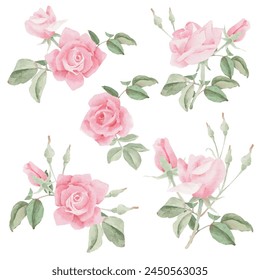 Aquarell Rosa Rose Blume Blumenstrauß Kranz Rahmen Kollektion