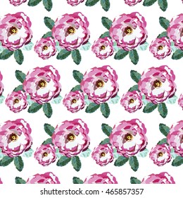 Watercolor Pink Roses pattern. Vector flowers texture background for greeting cards and invitations, wedding, birthday, Valentine's Day, Mother's Day