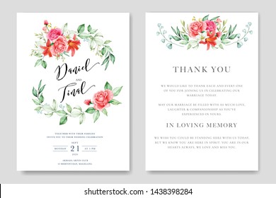 watercolor pink roses wedding invitation card set