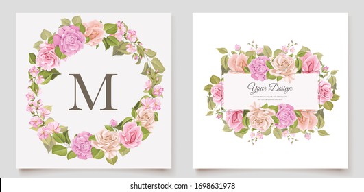 watercolor pink roses wedding invitation card set