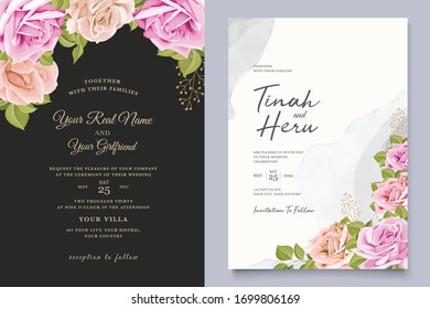 watercolor pink roses wedding invitation card set