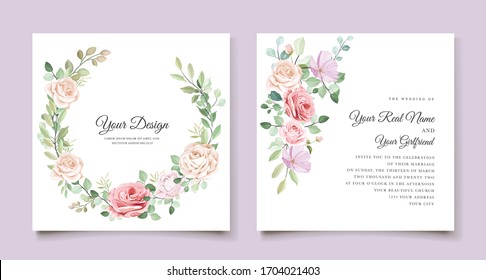 elegante tarjeta de invitación de boda con hermosa florida