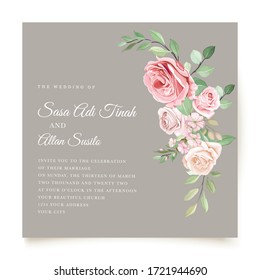 watercolor pink roses wedding invitation card set