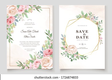 Watercolor Pink Roses Wedding Invitation Card Set