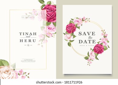 watercolor pink roses wedding invitation card set