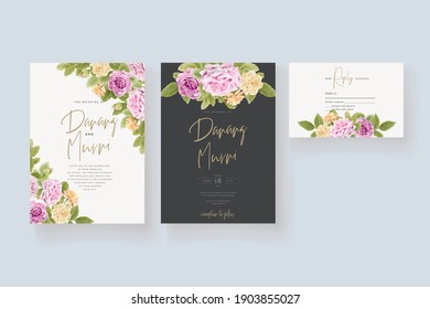 watercolor pink roses wedding invitation card set