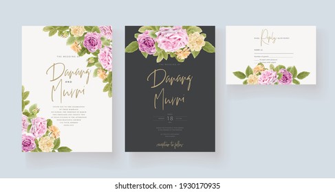 watercolor pink roses wedding invitation card set