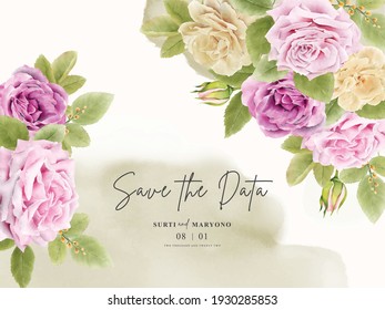 watercolor pink roses wedding invitation card set