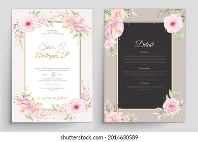 watercolor pink roses wedding invitation card set