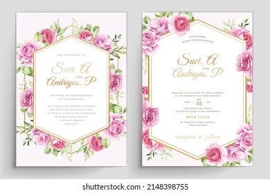 watercolor pink roses wedding invitation card set